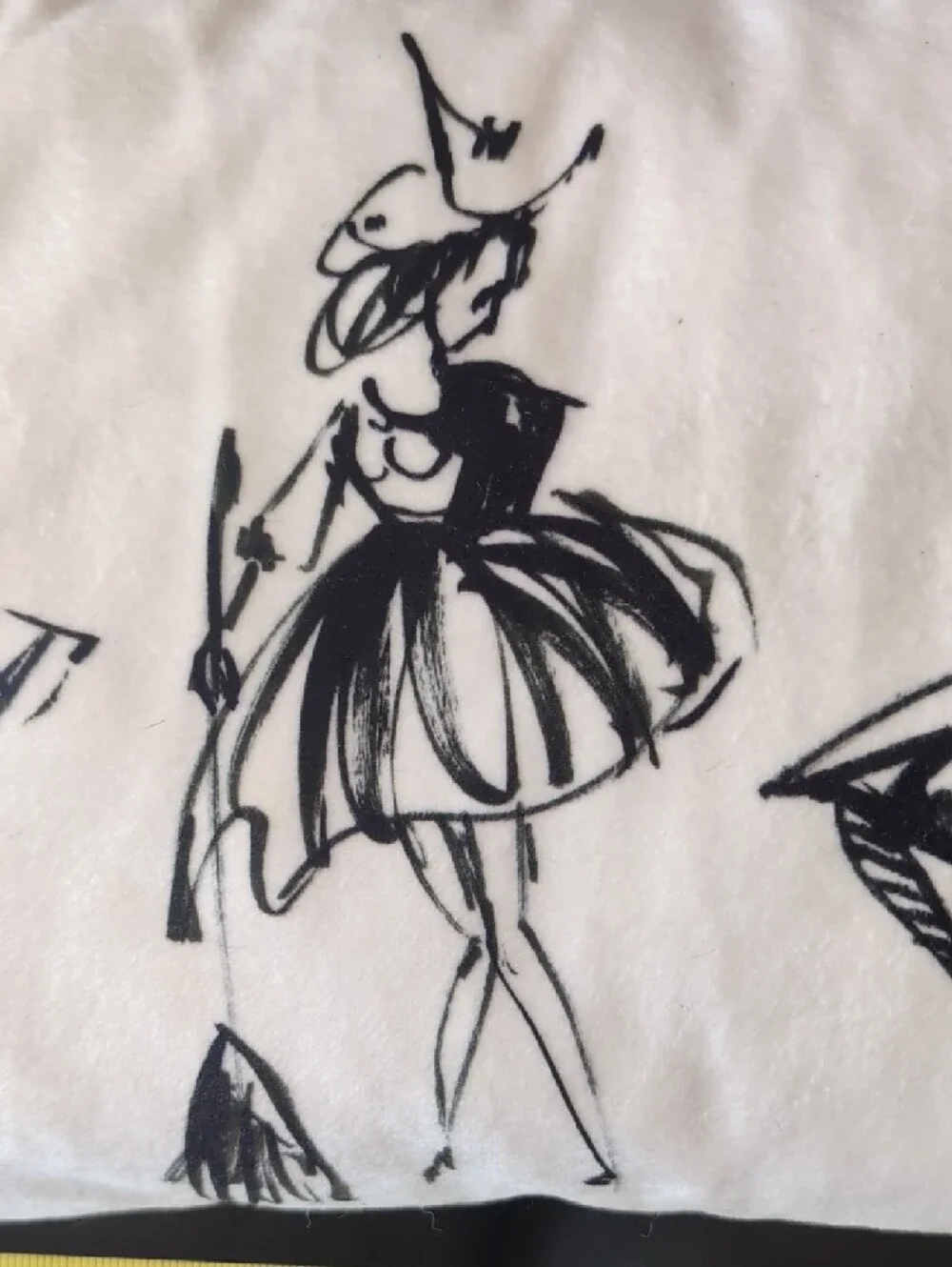 Decorative Black and White Dance Motif Witch 🧹 Pillow -